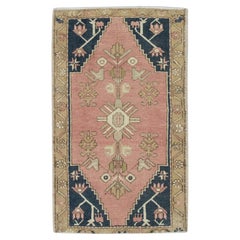 1960s Pink 
Blue Vintage Turkish Mini Rug 1
9" X 3
