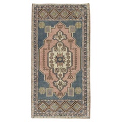 1960s Pink 
Blue Vintage Turkish Mini Rug 2
 X 3
9"