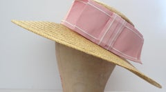 1960s Pink Bow Straw Boater Hat