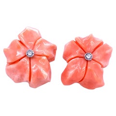 1960s Pink Coral Diamond Stud Earrings
