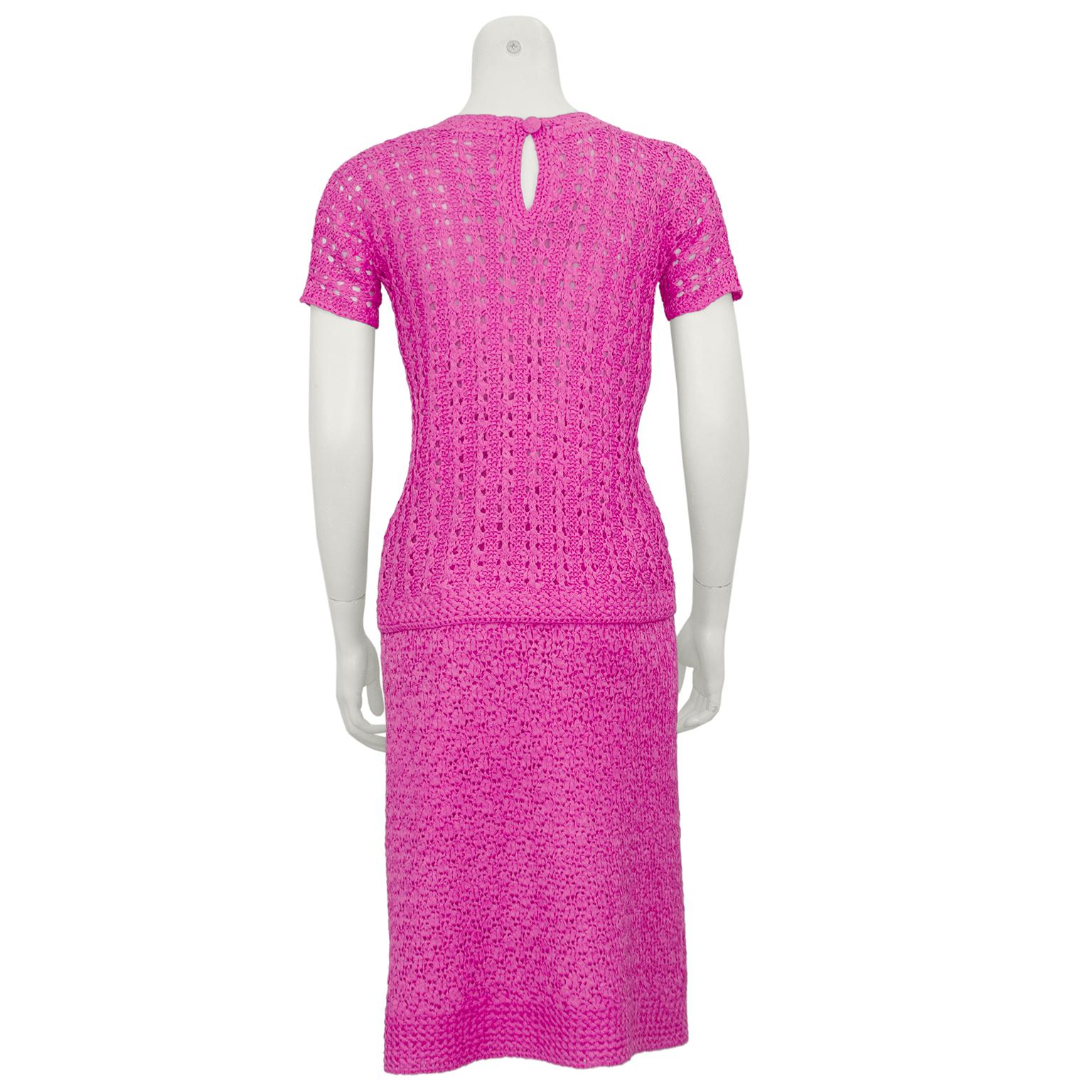 Women's 1960s Pink Crochet 3 Piece Skirt Suit For Sale