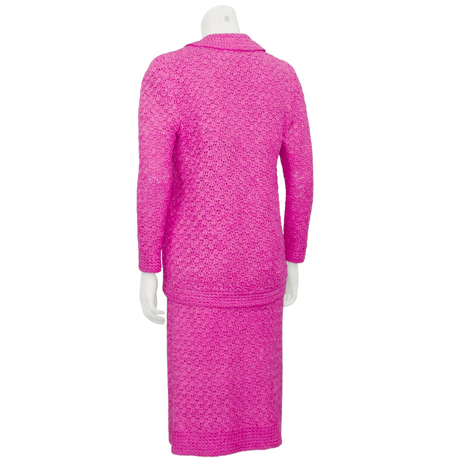 1960s Pink Crochet 3 Piece Skirt Suit For Sale 1