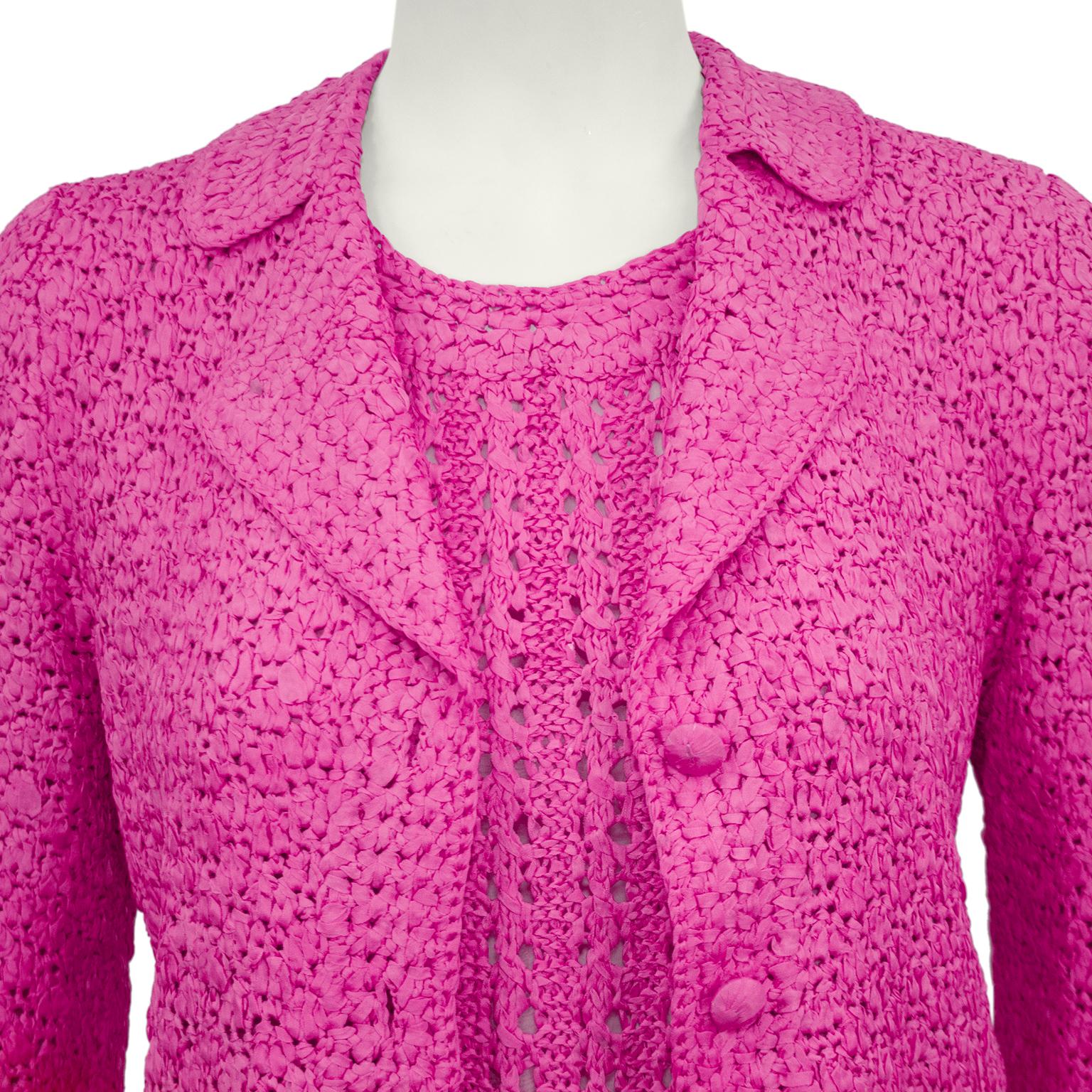 1960s Pink Crochet 3 Piece Skirt Suit For Sale 2