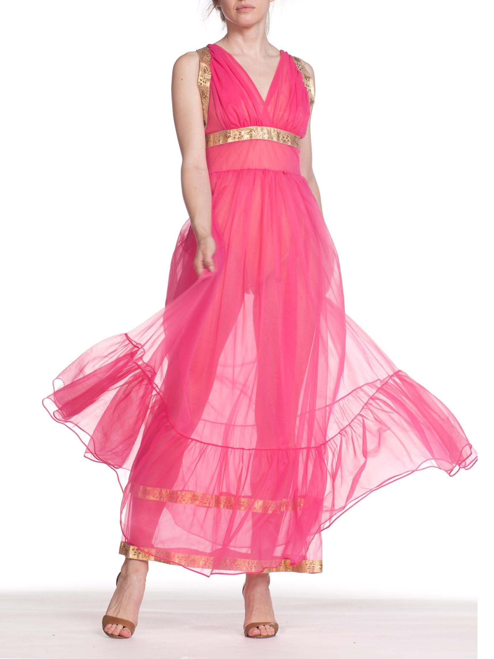 Women's 1960S Pink Dress With Gold Lurex Jacquard Trim