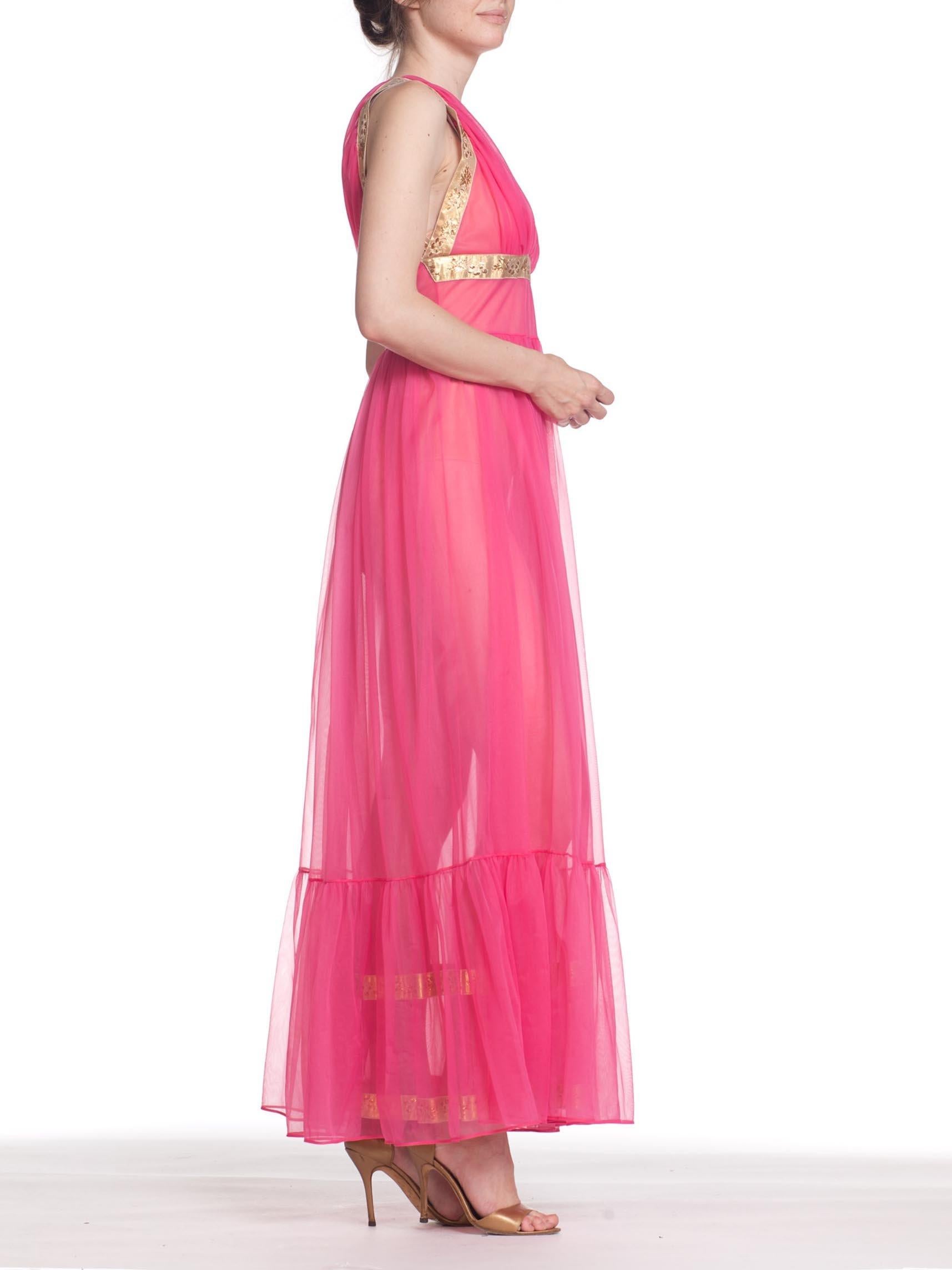 1960S Pink Dress With Gold Lurex Jacquard Trim 1