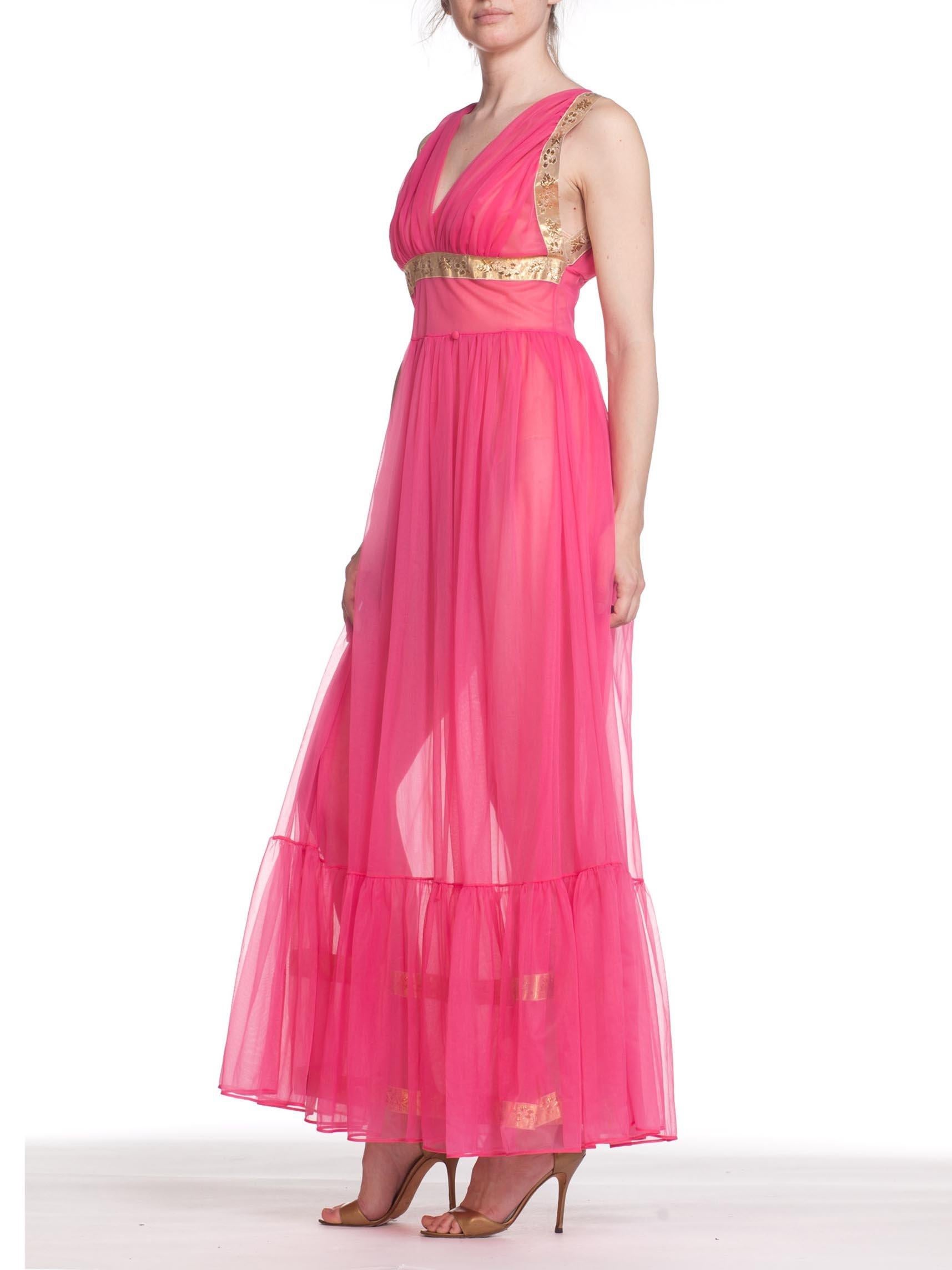1960S Pink Dress With Gold Lurex Jacquard Trim 2