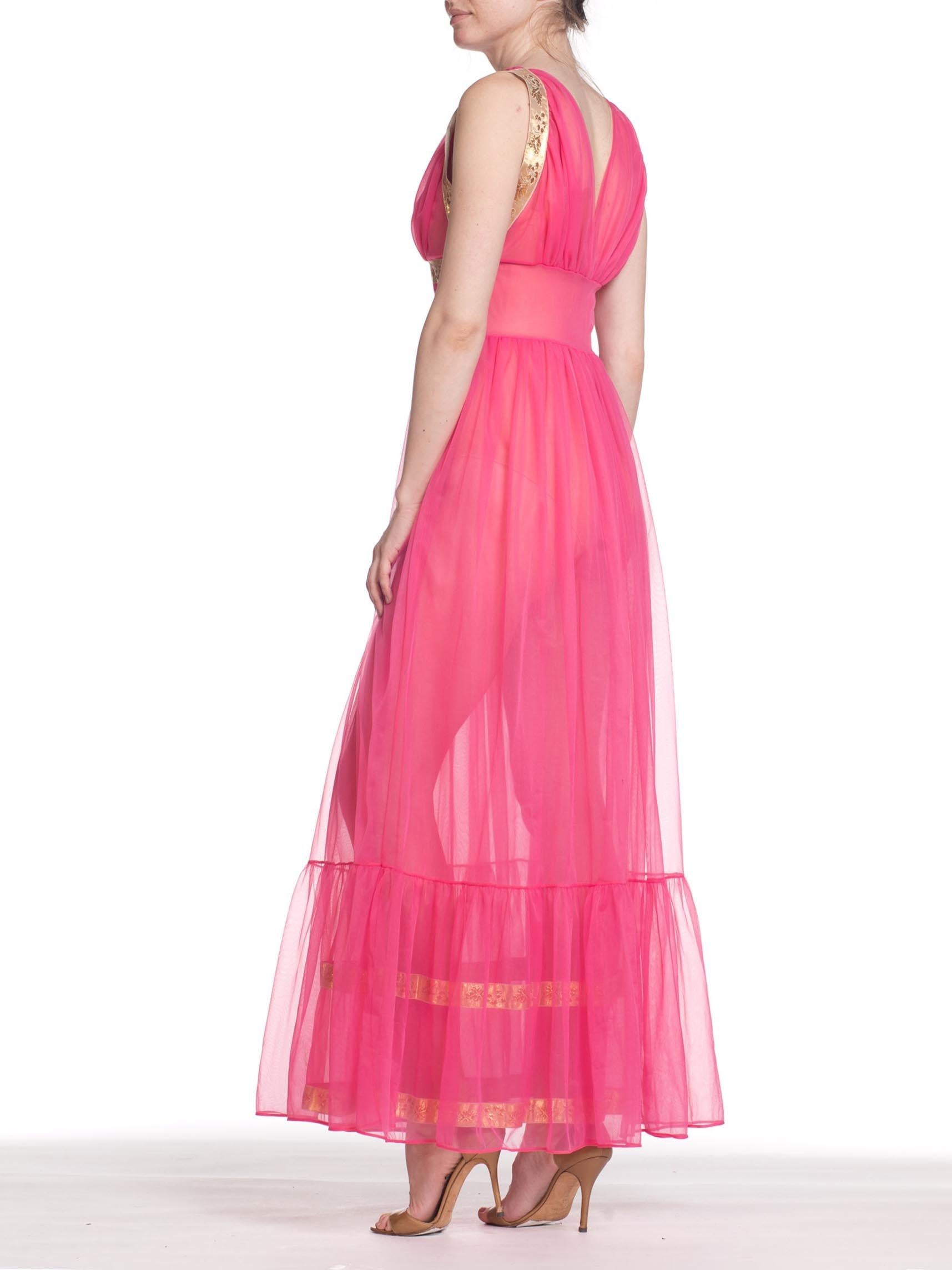 1960S Pink Dress With Gold Lurex Jacquard Trim 3
