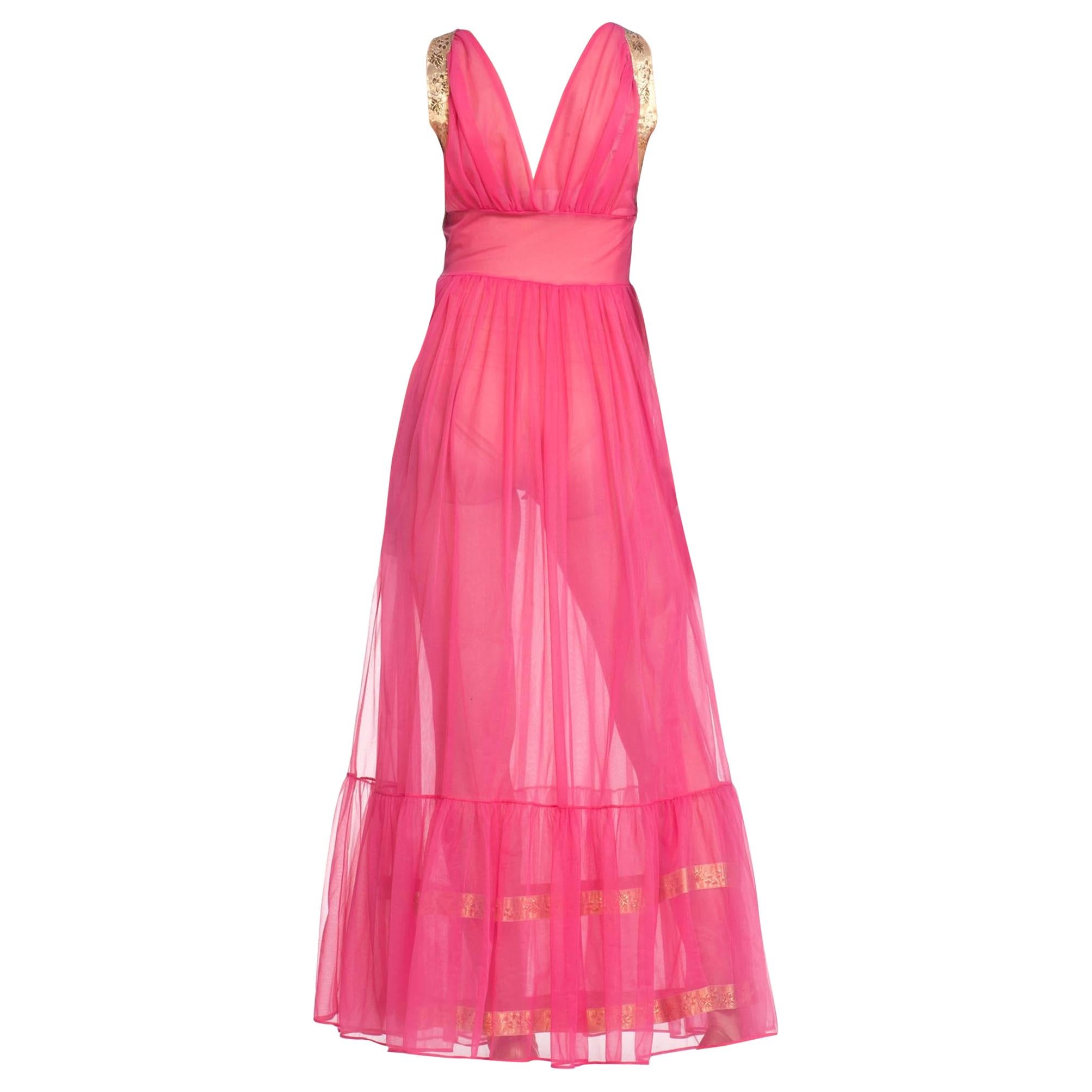 1960S Pink Dress With Gold Lurex Jacquard Trim