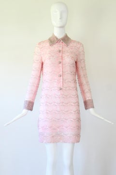 1960's Pink Floral Lace Beaded Cocktail Dress UK 8 US 4