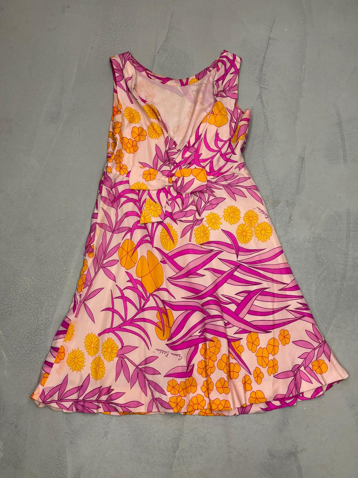 Brown 1960's Pink floral print dress For Sale