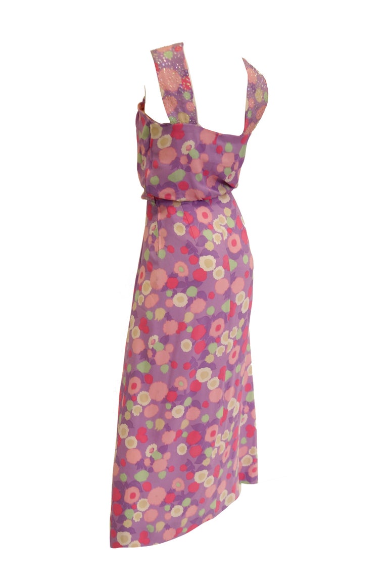 1960s Pink Floral Silk Crepe and Sequin Maxi Dress For Sale 3