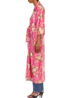 1960S Pink Floral Silk Kimono