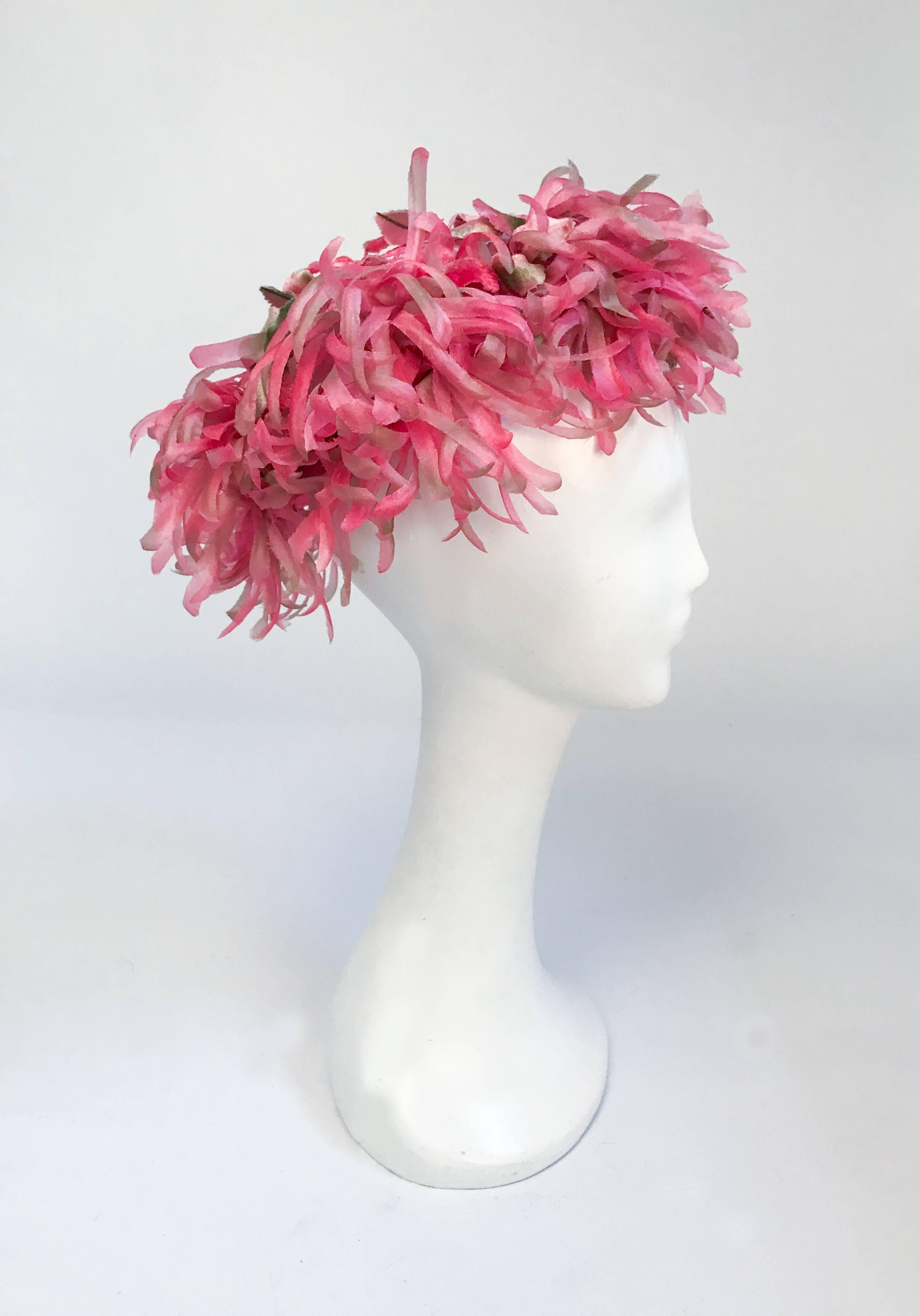 Beige Pink Flower and Foliage Hat, 1960s 