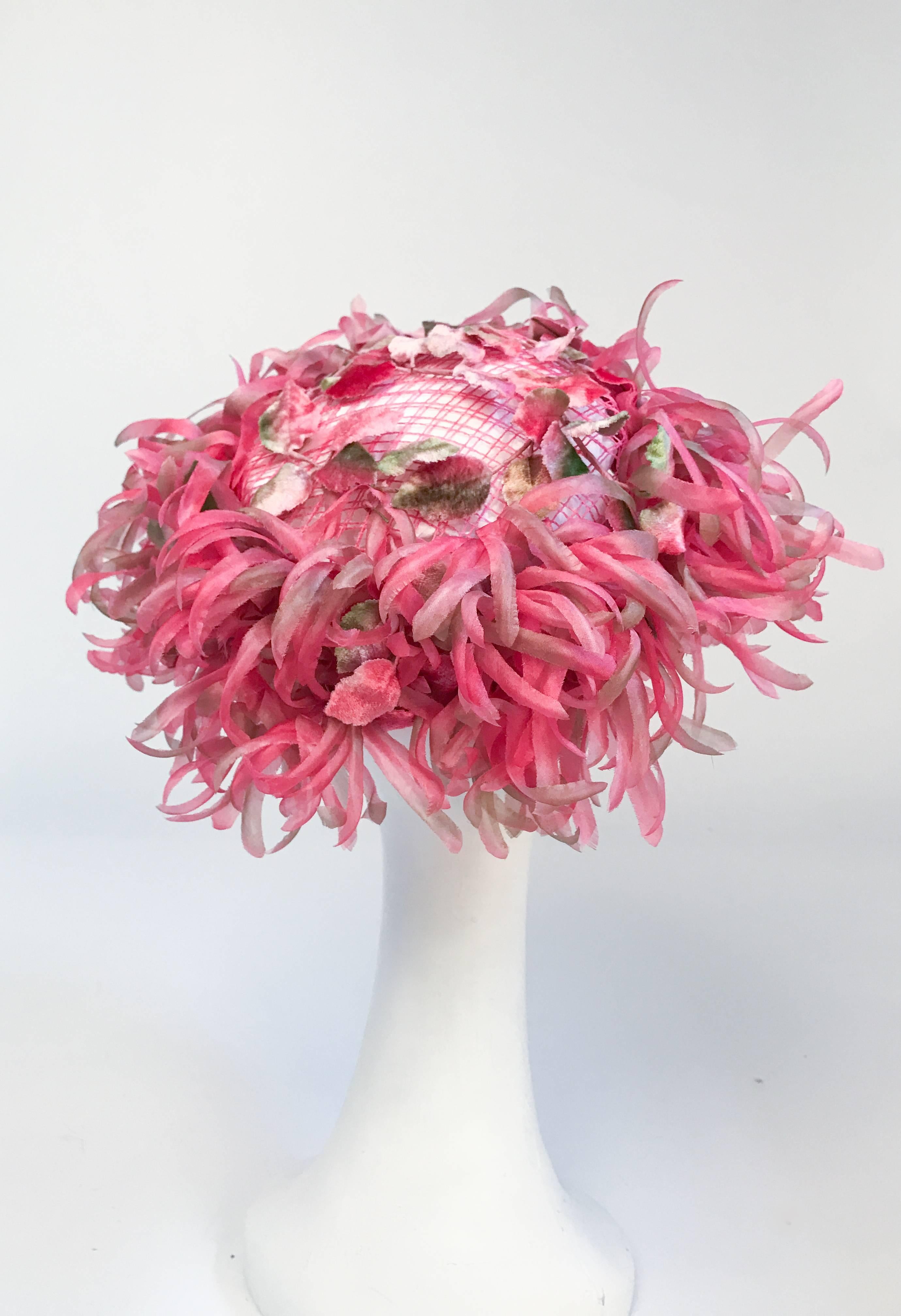 Pink Flower and Foliage Hat, 1960s  In Good Condition In San Francisco, CA