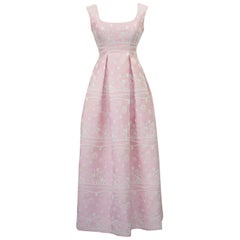 1960s Pink Gown with White Bubble Print Brocade