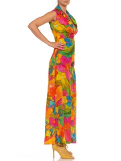 1960S Pink & Green Rayon Floral Psychedelic Jumpsuit