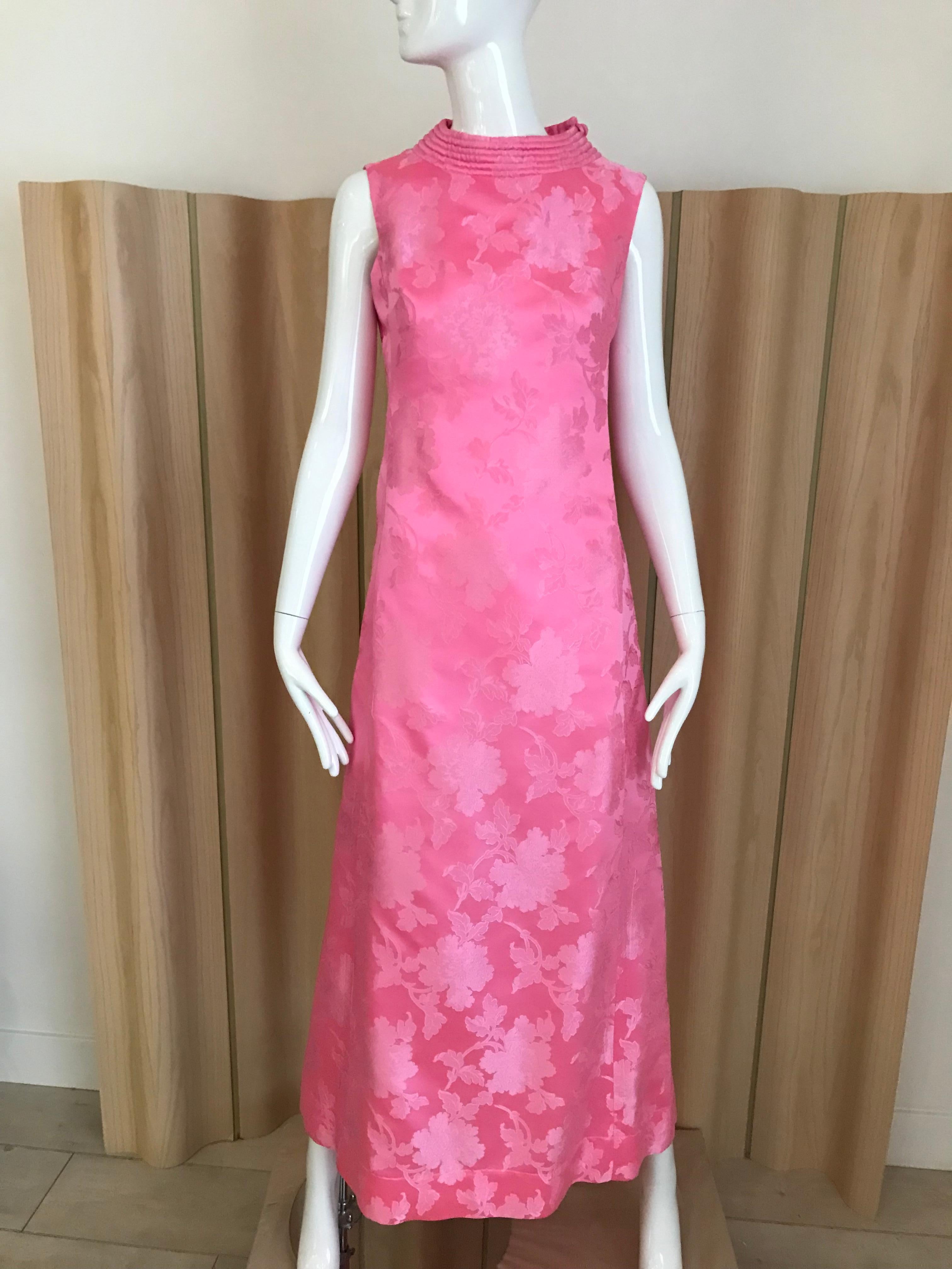 Women's 1960s Pink Jacquard Sleeveless Dress