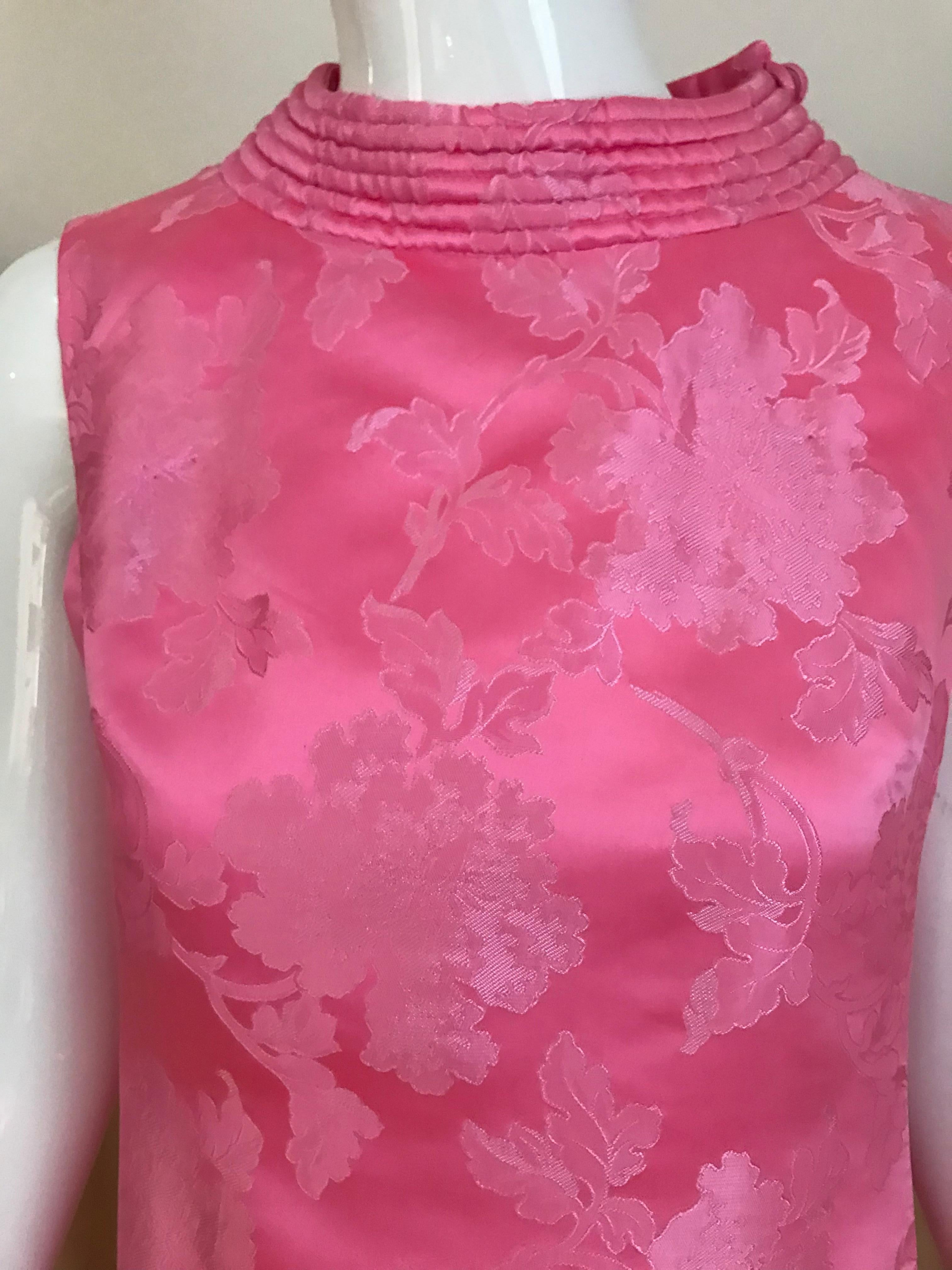 1960s Pink Jacquard Sleeveless Dress 1
