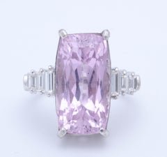 1960s Pink Kunzite with Step Down Baguette Diamonds White Gold Cocktail Ring