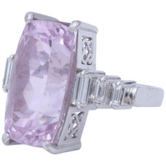 1960s Pink Kunzite with Step Down Baguette Diamonds White Gold Cocktail Ring