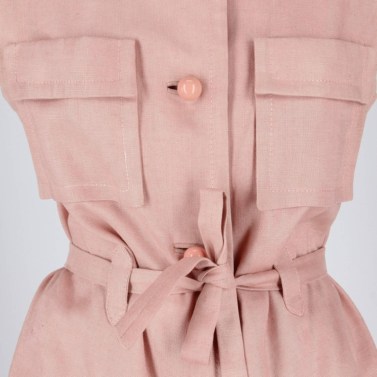 Pink Linen Tailored Vintage Suit, 1960s  1