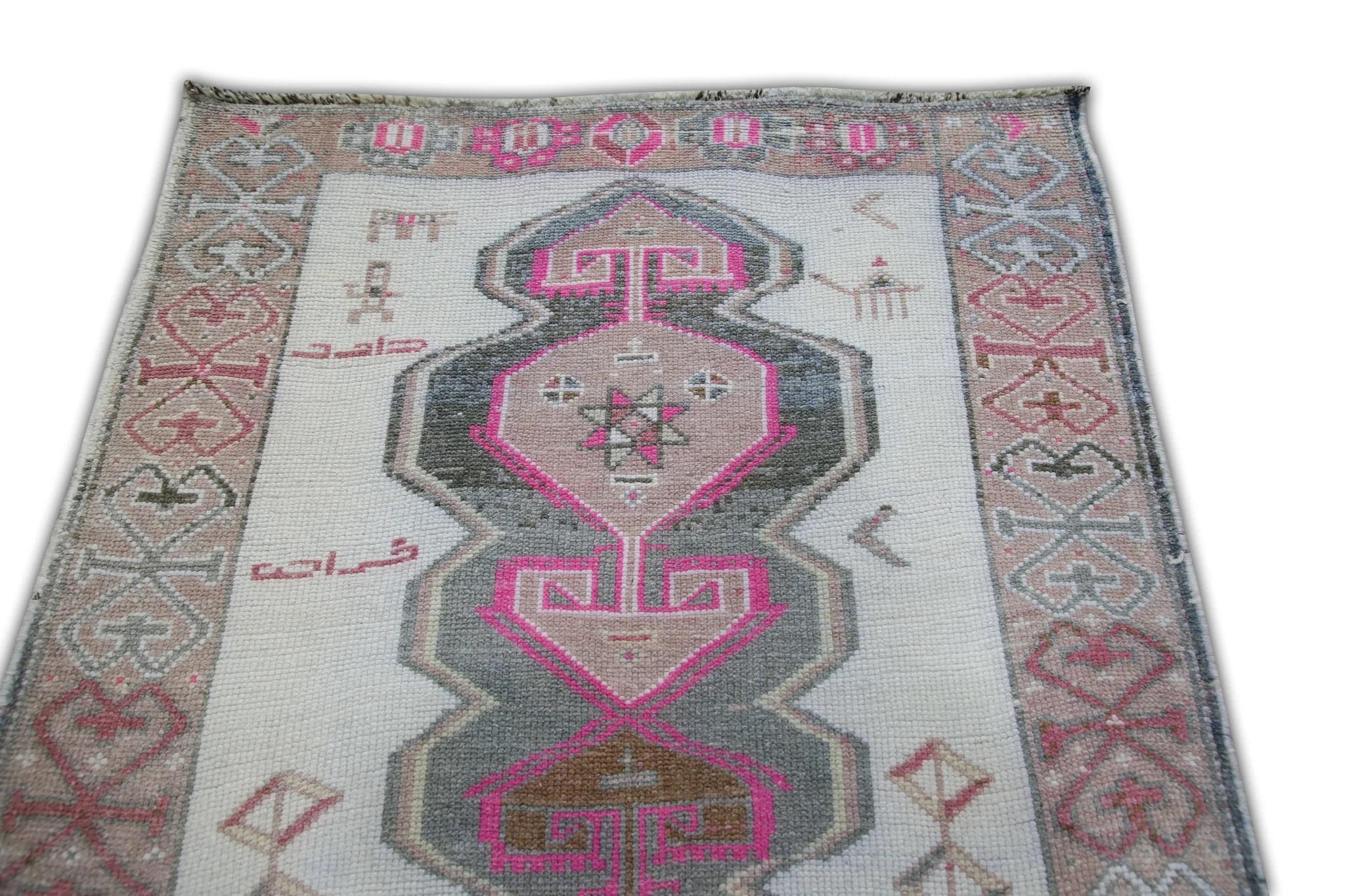 Alfombra Turca Vintage Rosa Multicolor 1960 4'3