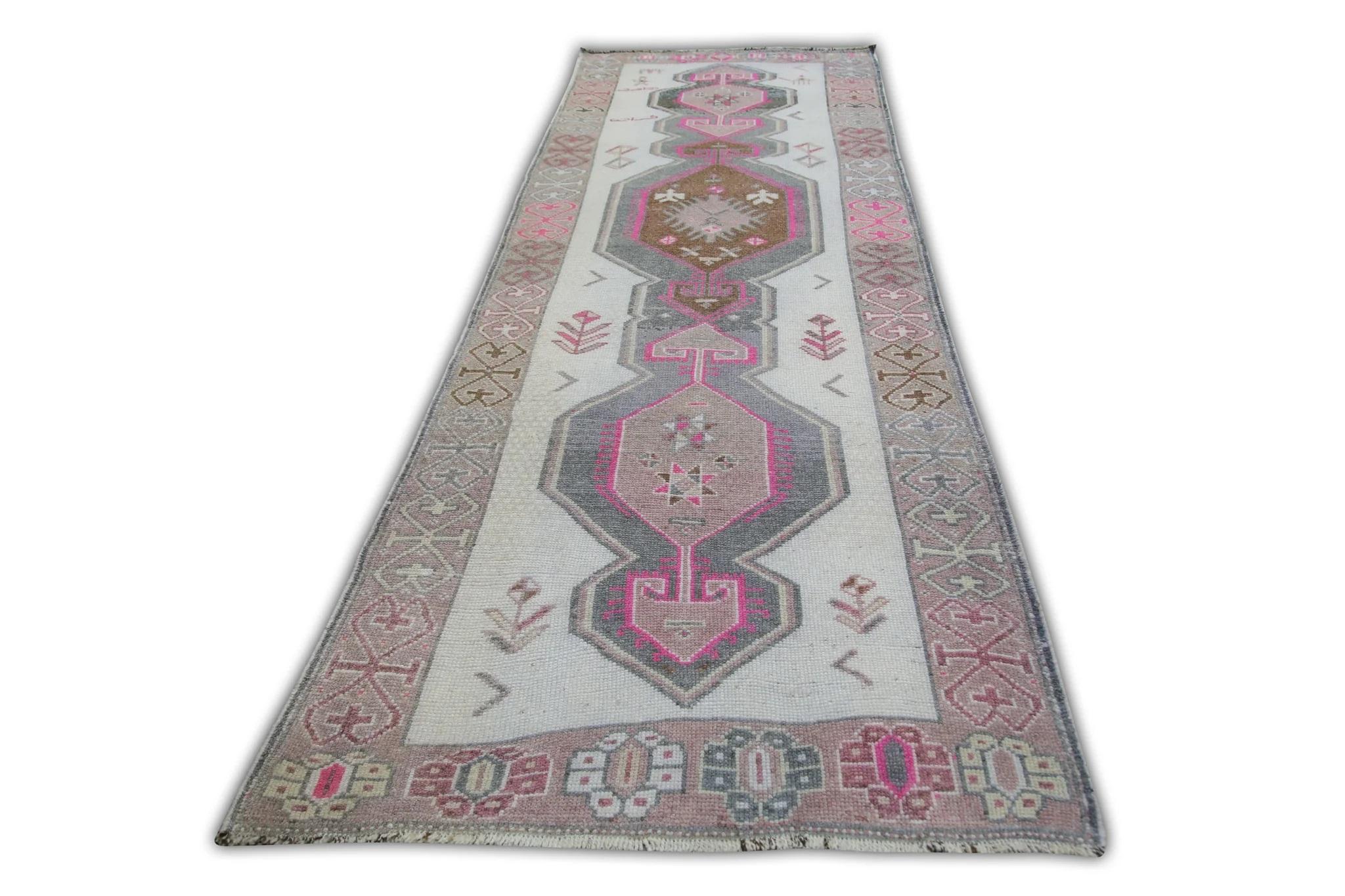 1960s Pink Multicolor Vintage Turkish Runner 4'3