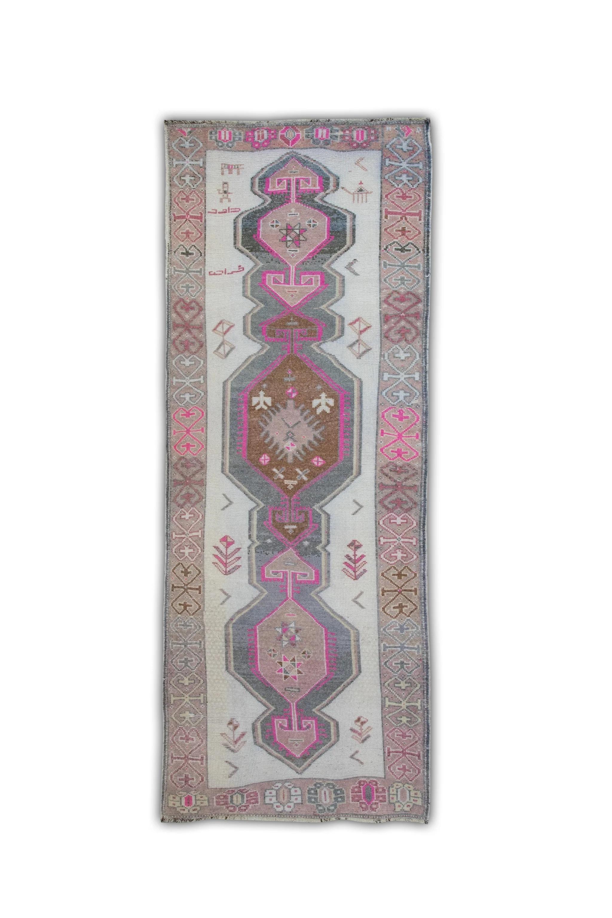 Alfombra Turca Vintage Rosa Multicolor 1960 4'3