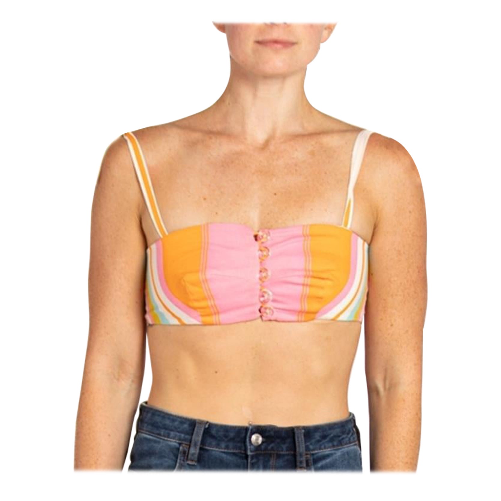 Reggiseno a righe di cotone rosa e arancione degli anni '60 con bottone di vetro in vendita