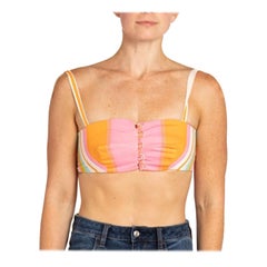 Gestreiftes BH aus Baumwolle mit Glasknöpfen in Rosa & Orange aus den 1960er Jahren