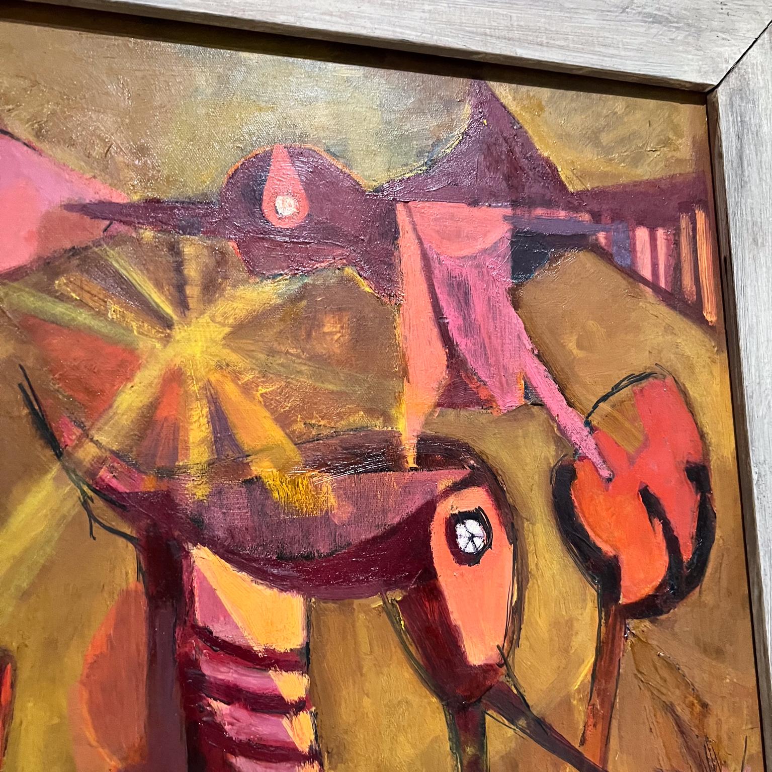1960s Pink Phoenix Bird Artwork Abstract Oil Painting Griffith For Sale 4