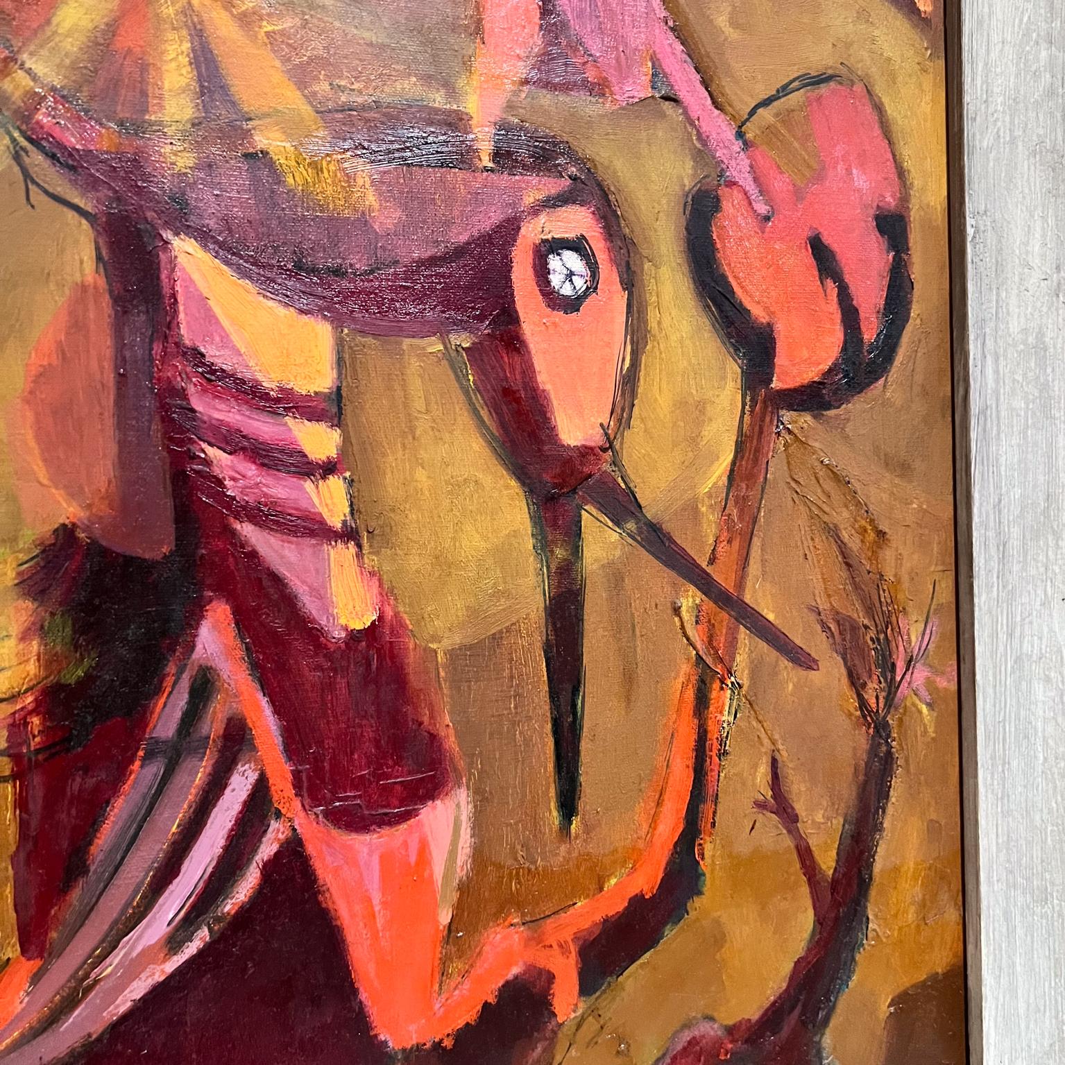 1960s Pink Phoenix Bird Artwork Abstract Oil Painting Griffith For Sale 5