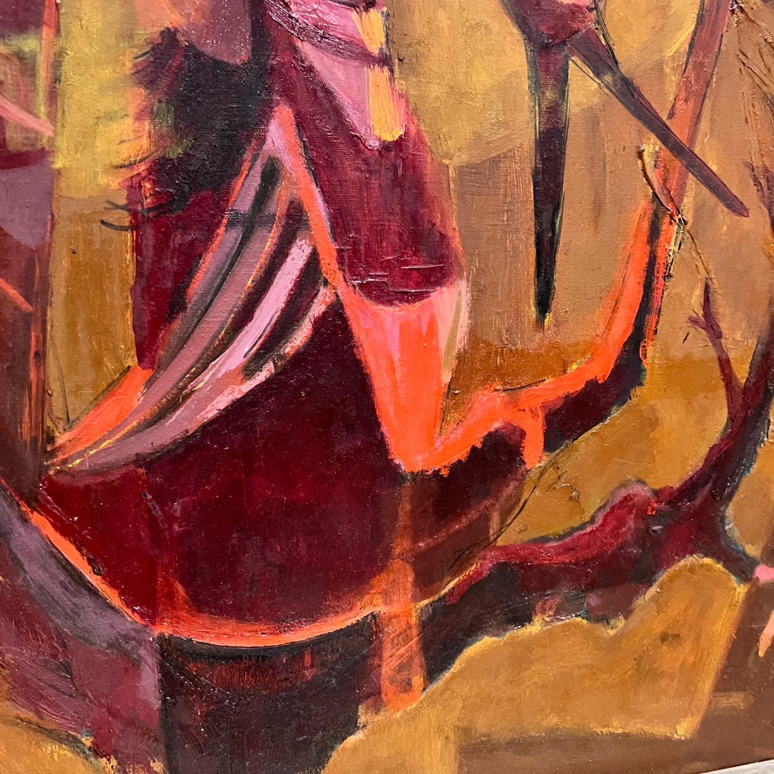 1960s Pink Phoenix Bird Artwork Abstract Oil Painting Griffith For Sale 6
