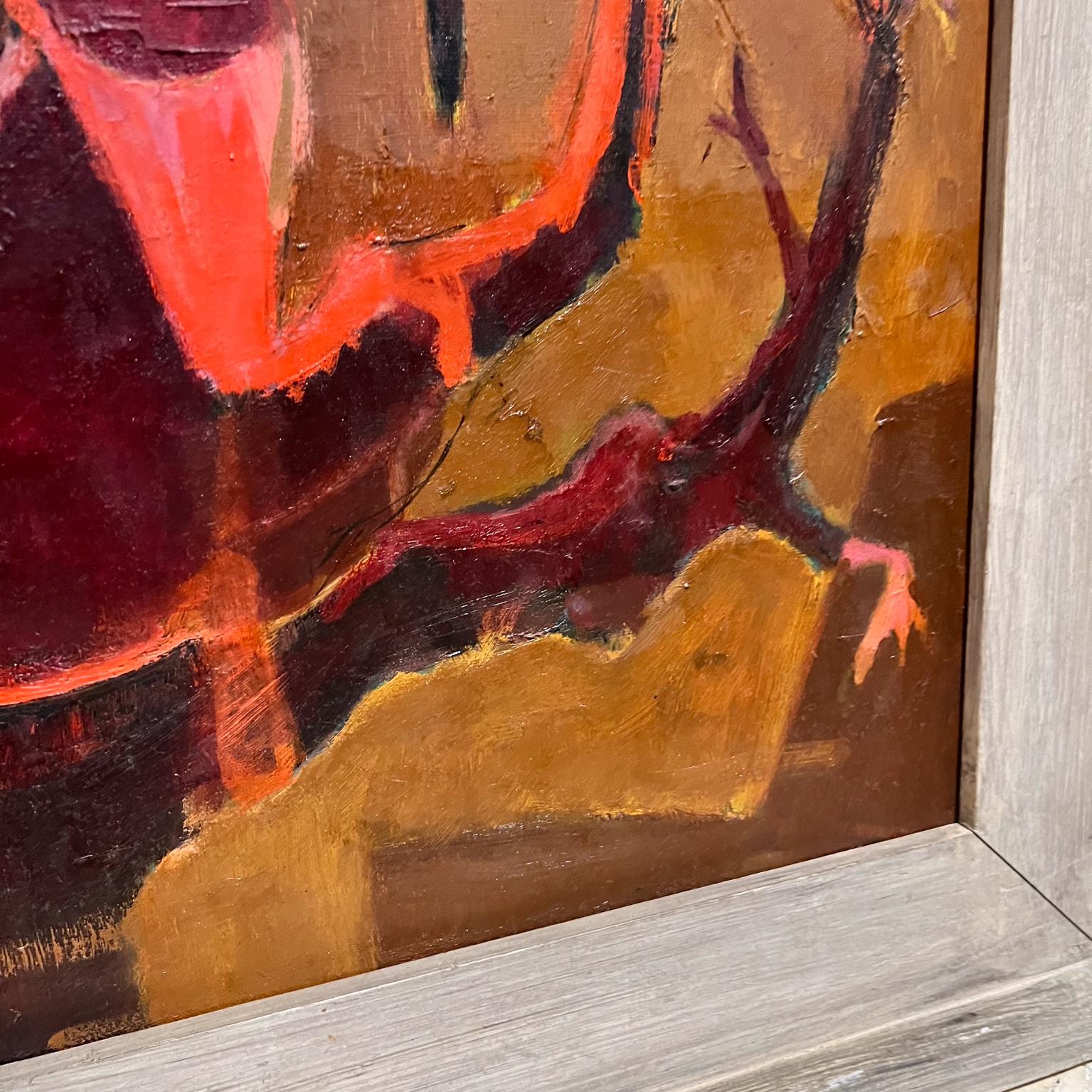 Mid-Century Modern 1960s Pink Phoenix Bird Artwork Abstract Oil Painting Griffith For Sale
