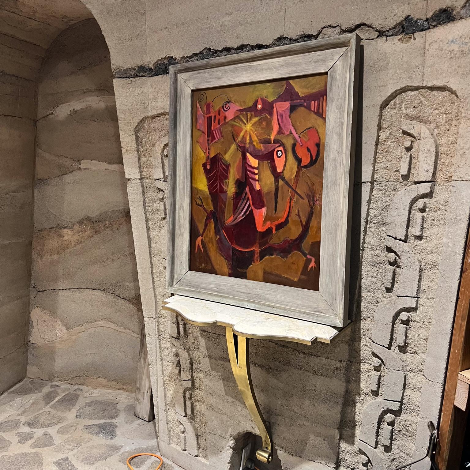 Mid-20th Century 1960s Pink Phoenix Bird Artwork Abstract Oil Painting Griffith For Sale