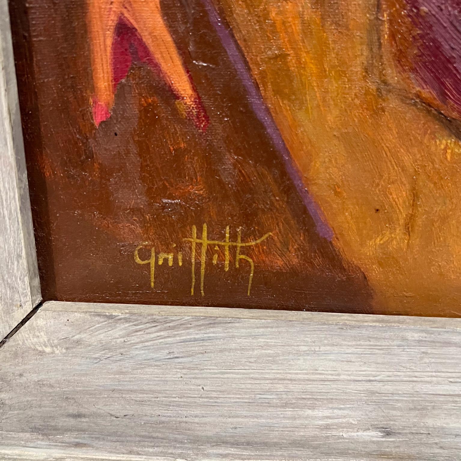 1960s Pink Phoenix Bird Artwork Abstract Oil Painting Griffith For Sale 1