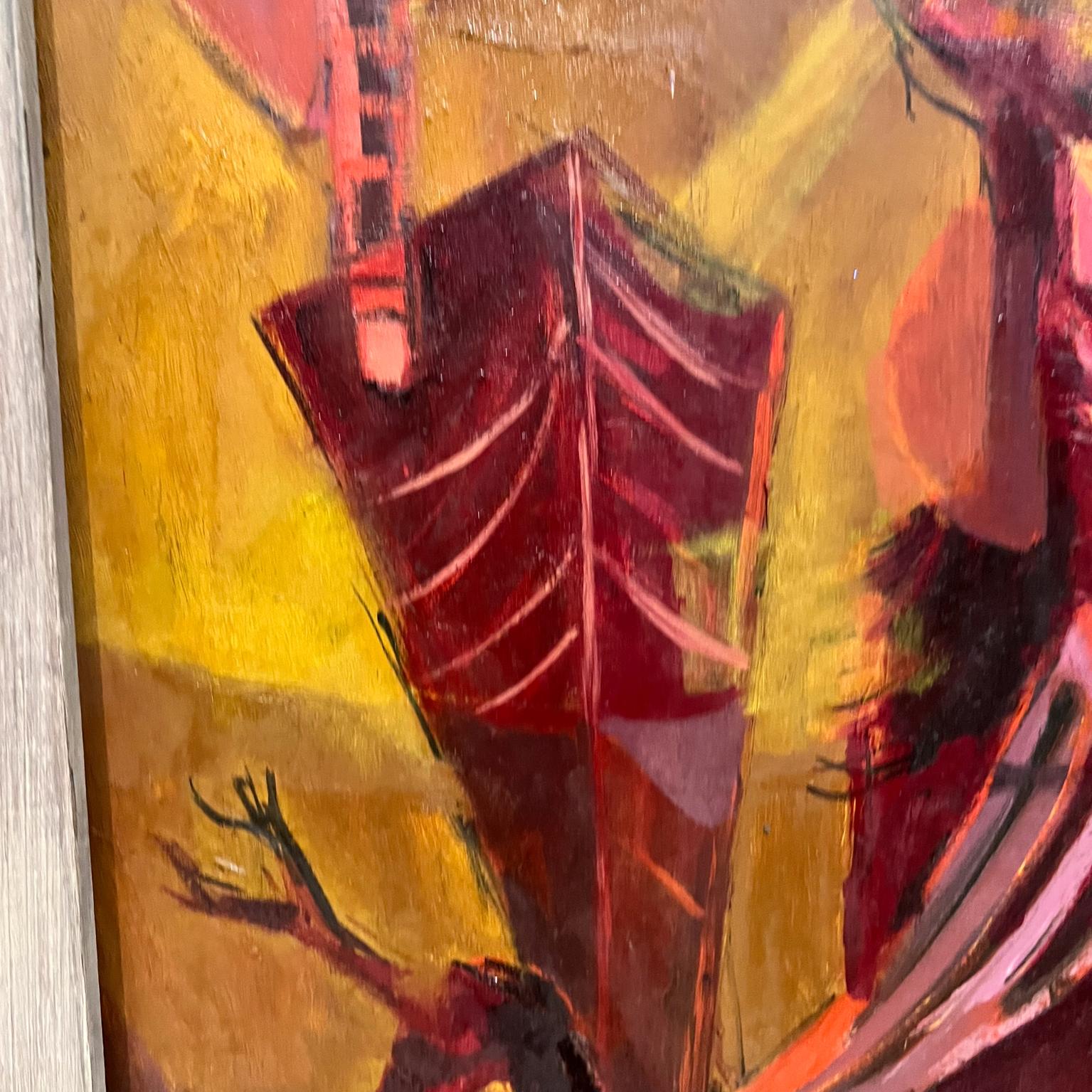1960s Pink Phoenix Bird Artwork Abstract Oil Painting Griffith For Sale 2
