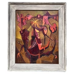 1960 Uccello fenice rosa Opera d'arte astratta Pittura a olio Griffith