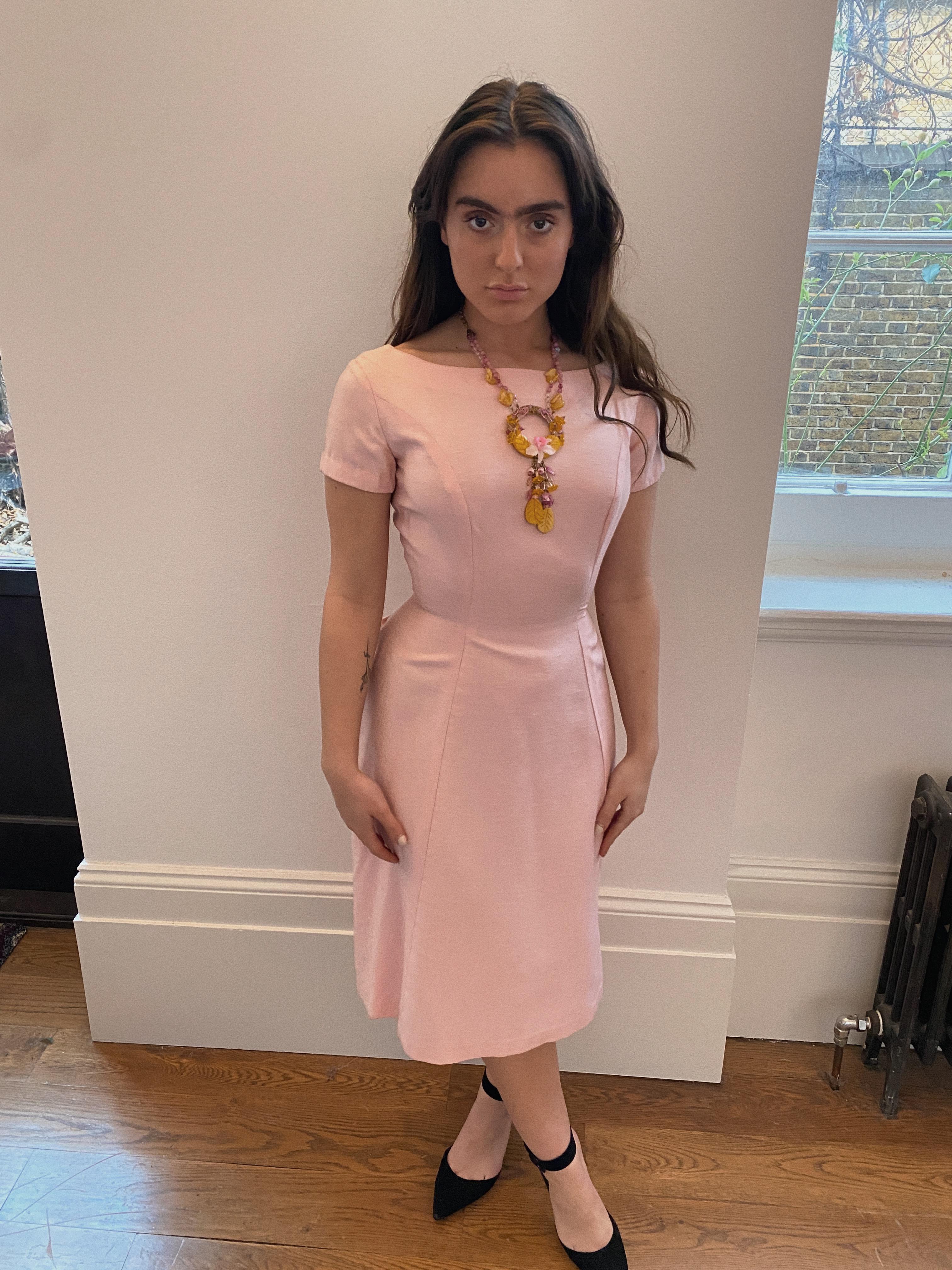 1960s Pink Princess Seam Cut Formal Dress In Excellent Condition For Sale In London, GB