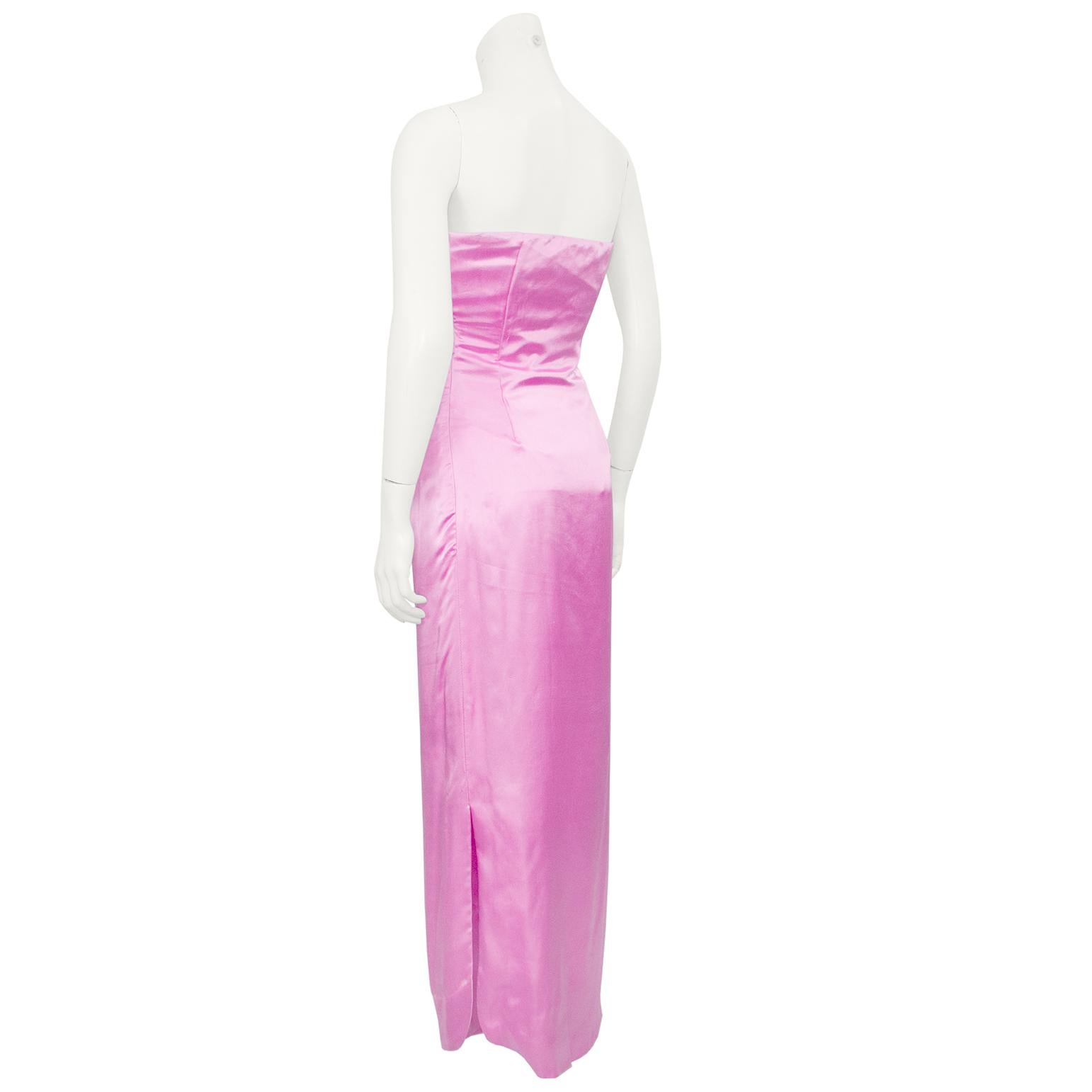 1960s Pink Strapless Silk Gown with Beaded Dragon and Phoenix In Good Condition For Sale In Toronto, Ontario