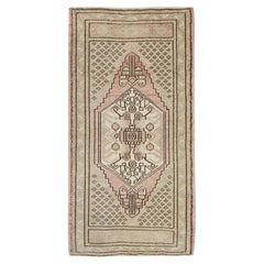 1960s Pink 
Taupe Vintage Turkish Mini Rug 1
11" X 3
7"