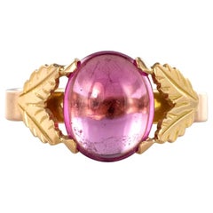 1960s Pink Tourmaline 18 Karat  Yellow Gold Leaves Ring