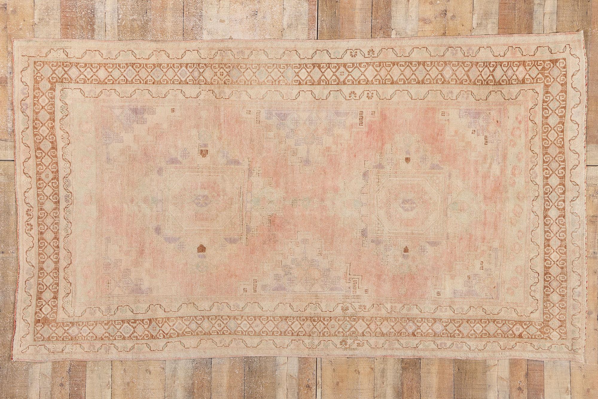Hand-Knotted 1960's Pink Turkish Oushak Carpet with Modern Style For Sale