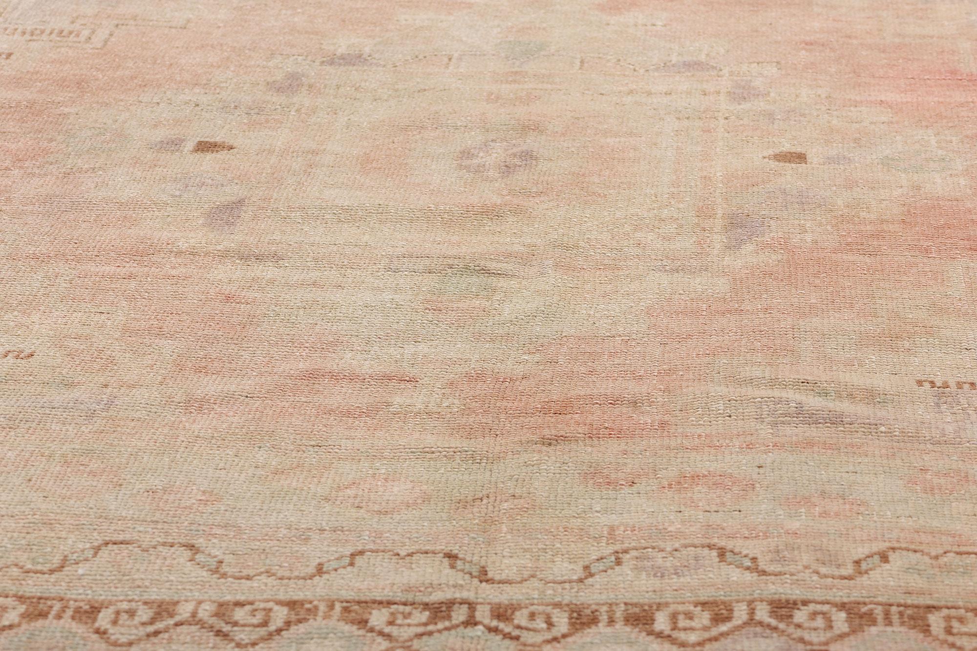 20th Century 1960's Pink Turkish Oushak Carpet with Modern Style For Sale