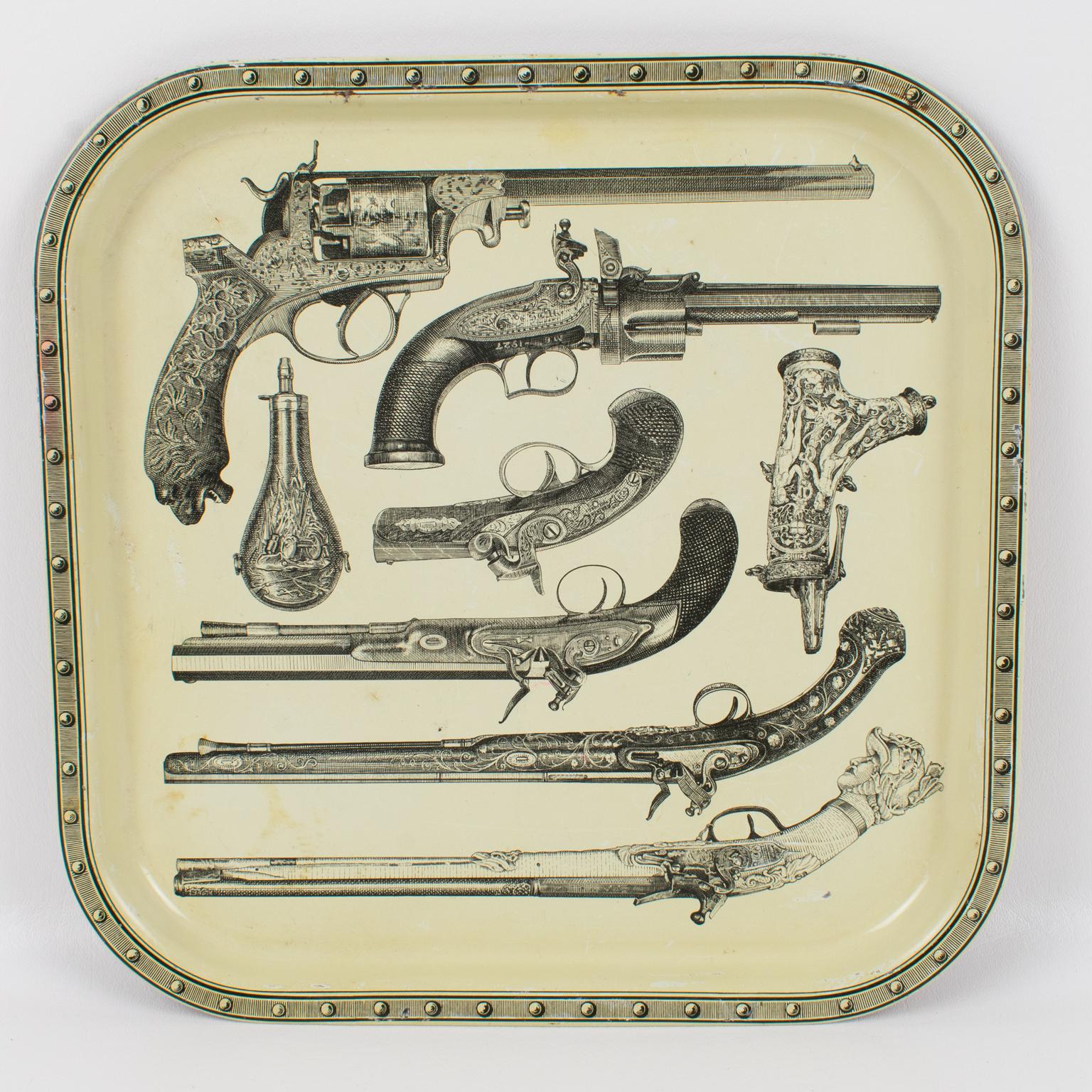 Attributed to Piero Fornasetti Pistol Barware Metal Serving Tray, 1960s 1