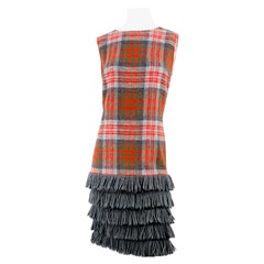 1960s Plaid Wool and Fringe Shift Dress