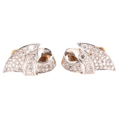 Vintage 1960s Platinum and 18K Yellow Gold Clip Earrings with Rose Cut Diamonds