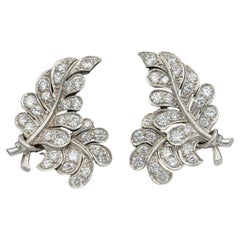 1960s platinum and diamond clip-on leaf earrings