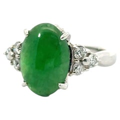 1960s Platinum Cabochon Jade and Diamond Ring