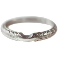 Vintage 1960s Platinum Curved Wedding Band Ring